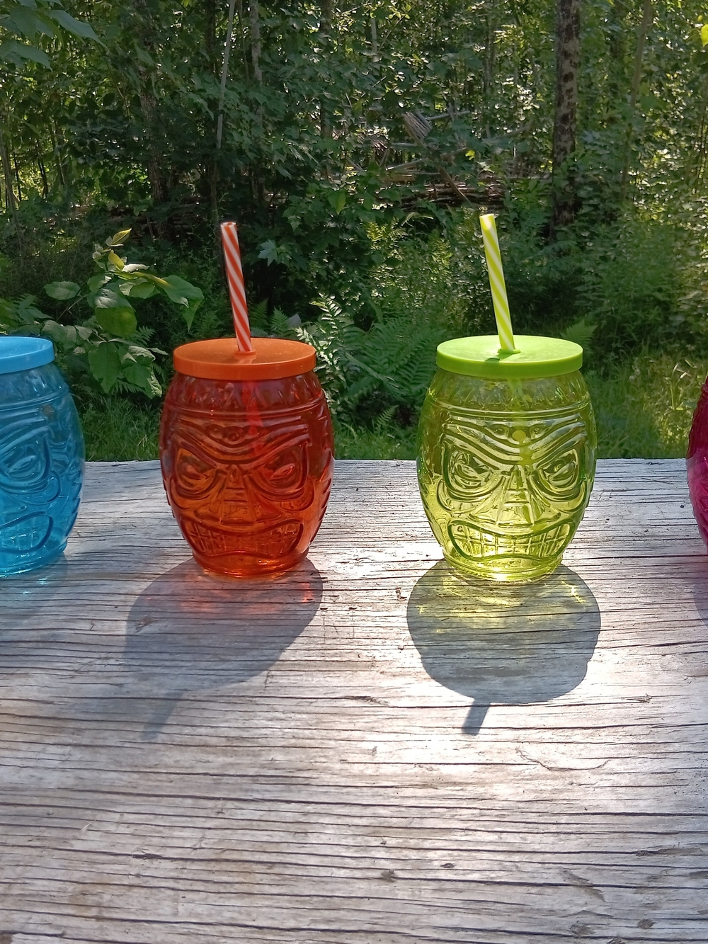Colorful Tiki Face Drink Tumbler - Lime Green